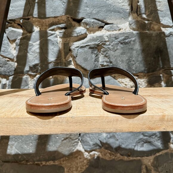 Celine Black Leather Triomphe Logo Lympia Thong Sandals - Picture 7 of 13